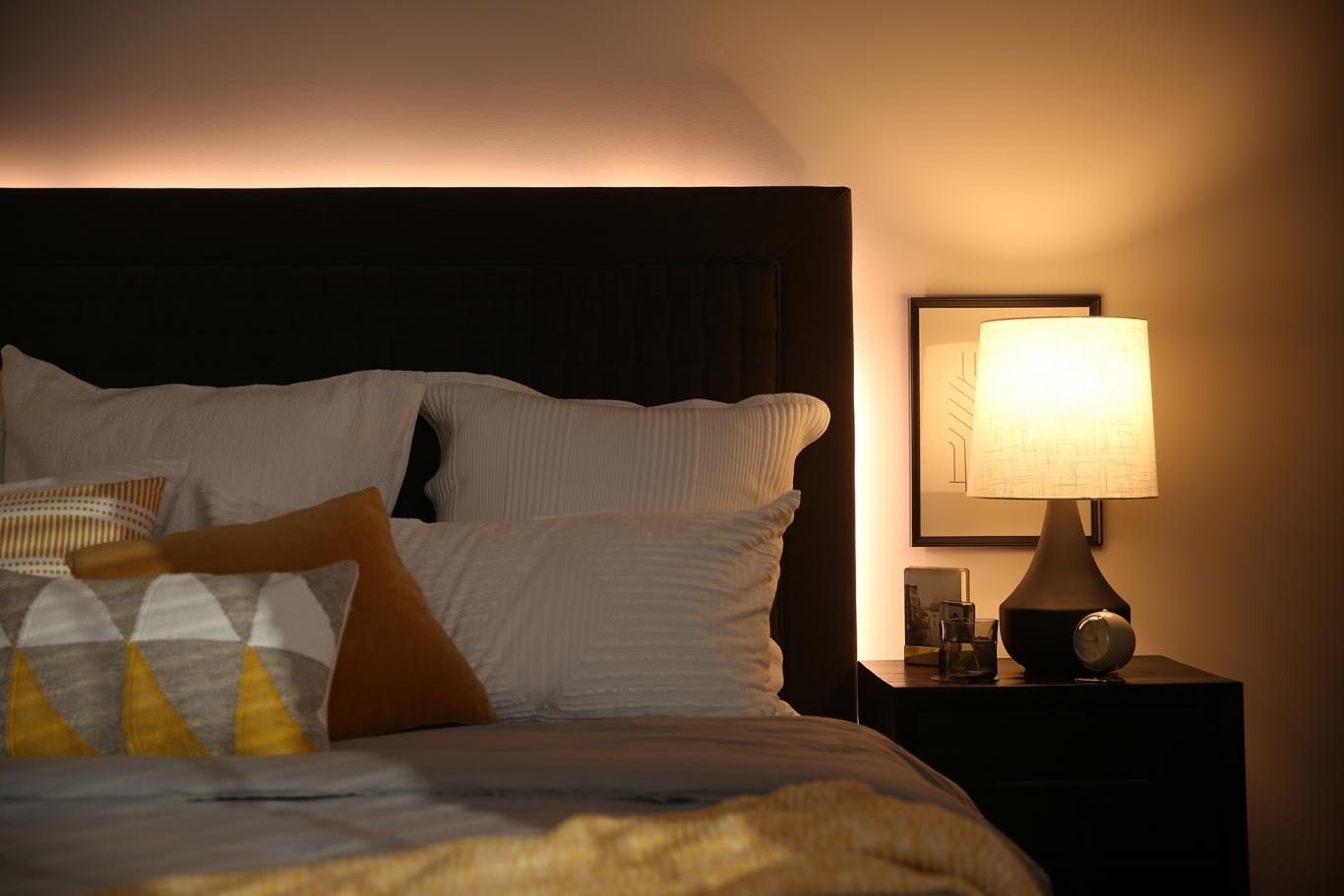 Bedroom with smart bulb bedside lamp