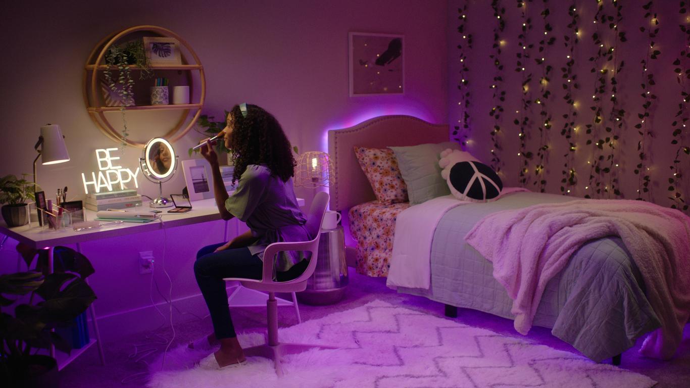 Purple Teen Bedroom Girl putting on makeup