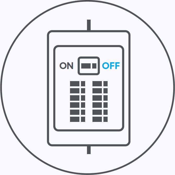 Smart thermostat installation: A circuit breaker box with ON/OFF switches