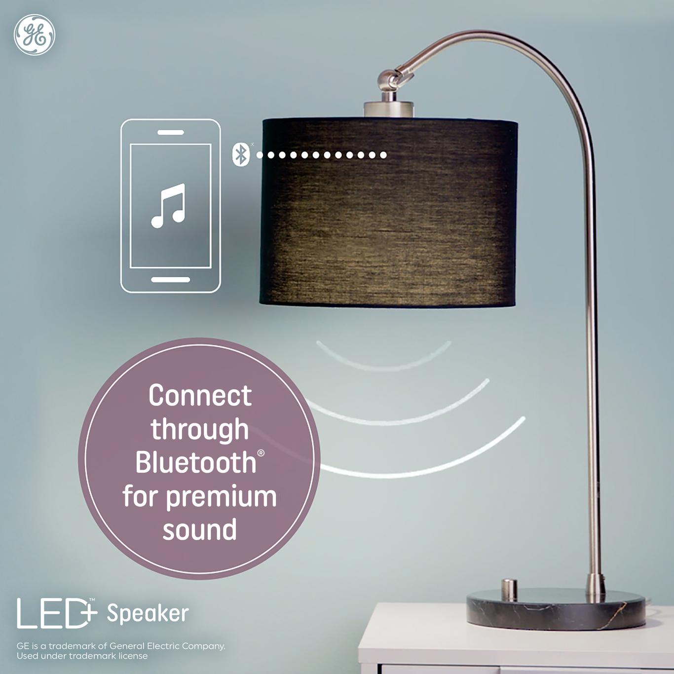GE LED+ Speaker Light Bulb, Soft White, Bluetooth Speaker, No App or Wi