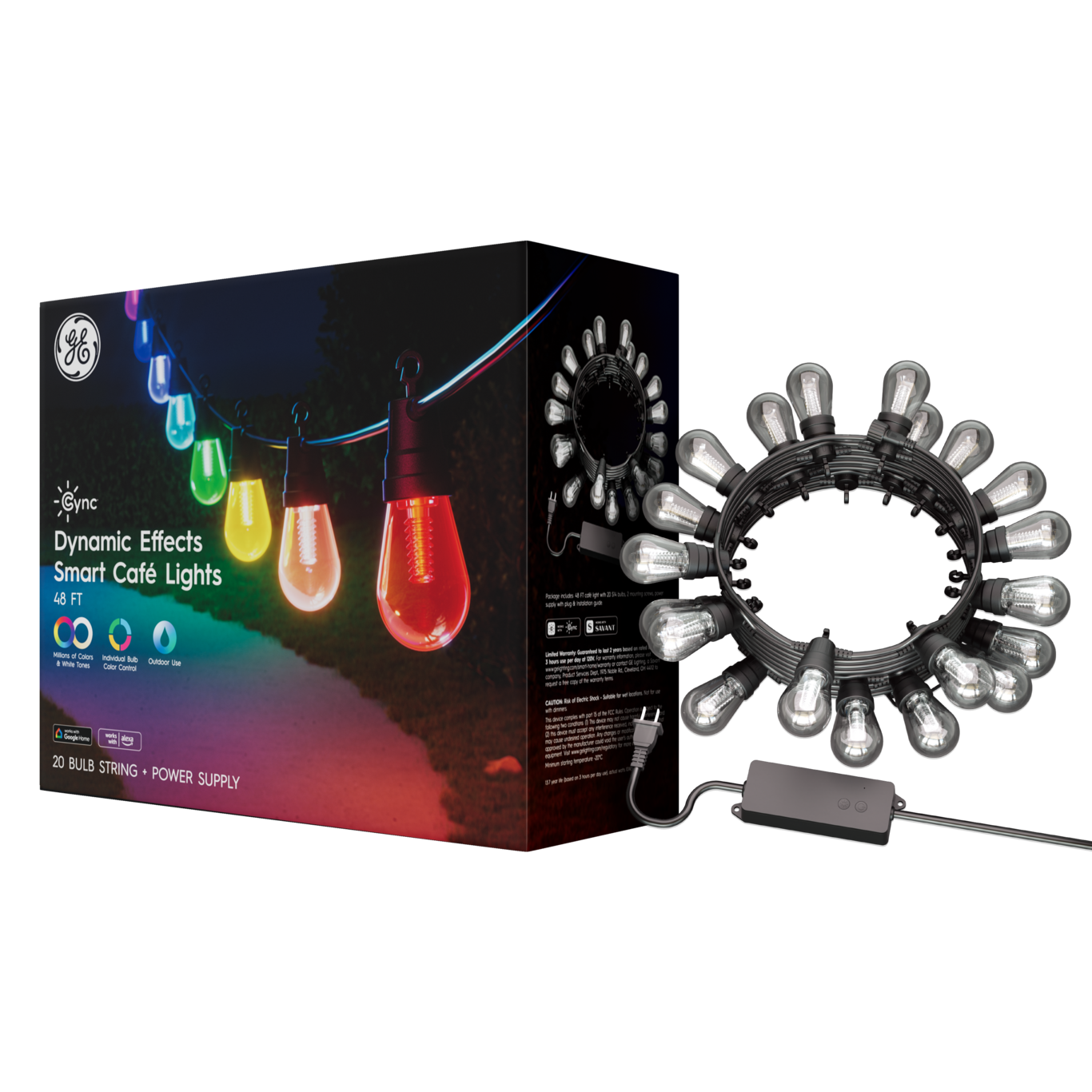 GE Cync Dynamic Effects Smart Cafe Lights, Color Changing Patio String ...