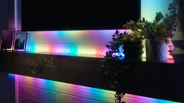 Living Room Mantle with Rainbow Strip Lights