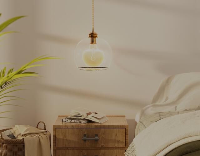 Mushroom F Shape bulb in hanging pendant 