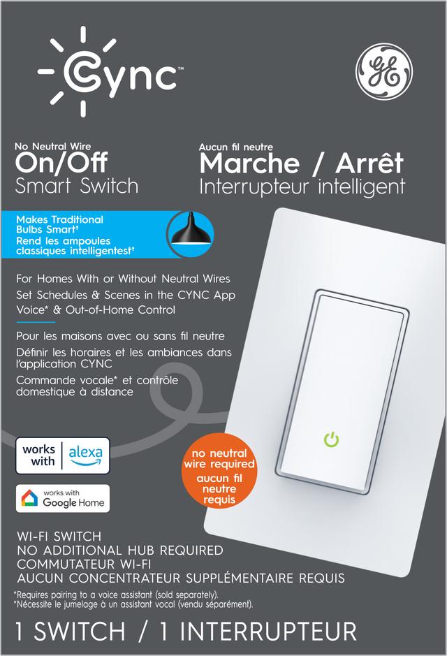 GE CYNC Smart Light Switch On/Off Paddle Style, No Neutral Wire Required, Bluetooth and 2.4 GHz Wi-Fi 3-Wire Switch, Works with Alexa and Google Home, White