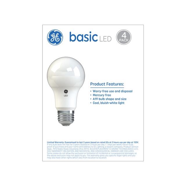 GE Basic LED 40 Watt Replacement, Daylight, A19 General Purpose Bulbs (4 Pack)