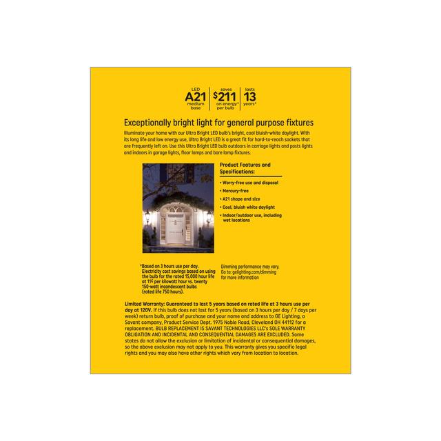 GE Ultra Bright LED 150 Watt Replacement, Daylight, A21 General Purpose Bulbs (4 Pack)