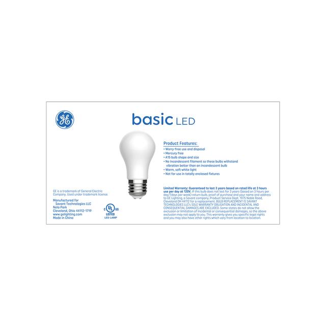 GE Basic LED 60 Watt Replacement, Soft White, A15 Ceiling Fan Bulbs (4 Pack)
