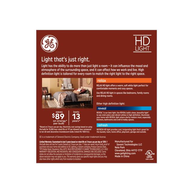 GE Relax HD LED 60 Watt Replacement, Soft White, CA11 Deco - Candle Bulbs (3 Pack)