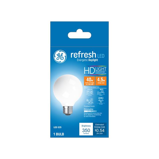 GE Refresh HD LED 40 Watt Replacement, Daylight, G25 Vanity - Globe Bulbs (1 Pack)