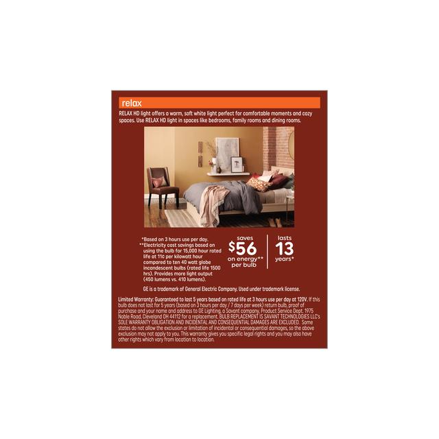 GE Relax HD LED 40 Watt Replacement, Soft White, T14 Deco - Tubular Bulbs (2 Pack)