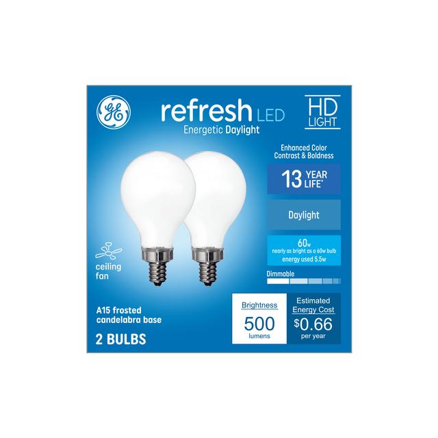 GE Refresh HD LED 60 Watt Replacement, Daylight, A15 Ceiling Fan Bulbs (2 Pack)
