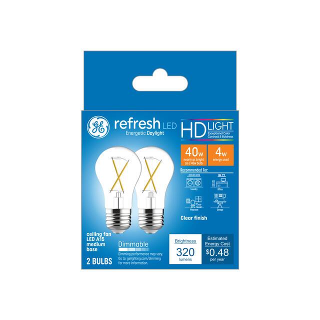 GE Refresh HD LED 40 Watt Replacement, Daylight, A15 Ceiling Fan Bulbs (2 Pack)