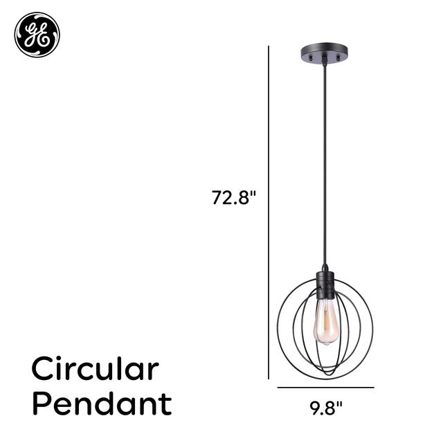 GE Industrial Round Pendant Light Fixture, Matte Black, 72inches