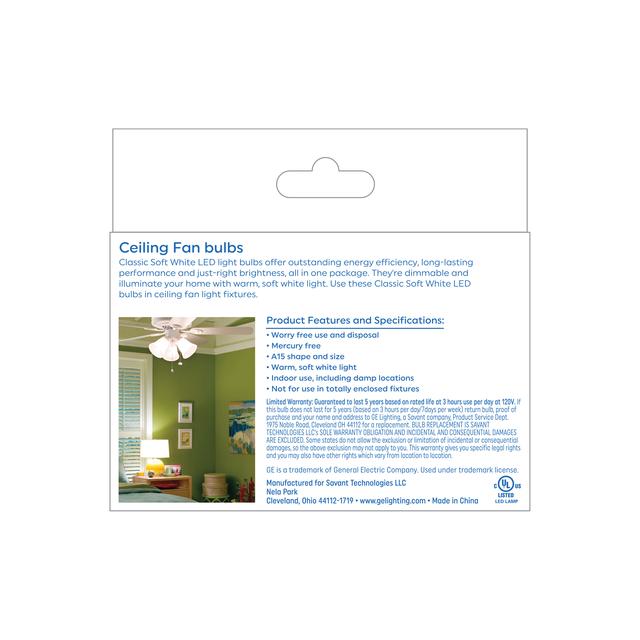 GE Classic LED 60 Watt Replacement, Soft White, A15 Ceiling Fan Bulbs (3 Pack)