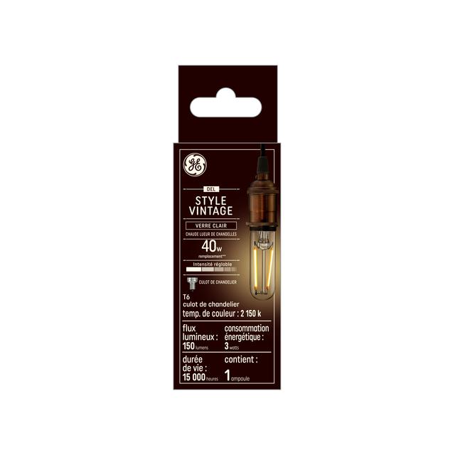 GE Vintage Style T6 LED Light Bulb, Tube Light Clear Glass, 40