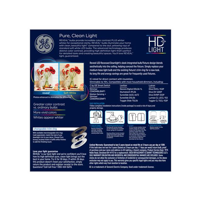 GE Reveal LED Recessed Downlight Fixture, 50 Watt Replacement, 4-Inches, RS4 (1 Pack)