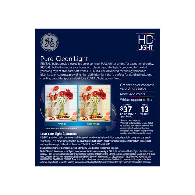 GE Reveal HD+ LED 25 Watt Replacement, Reveal, CA11 Deco - Candle Bulbs (3 Pack)