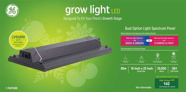 GE Grow LED Light Bulbs Dual Option Light Spectrim Panel, For Fruits and Flowers & Seeds and Greens, Panel Fixture, 80 Watts (1 Pack)