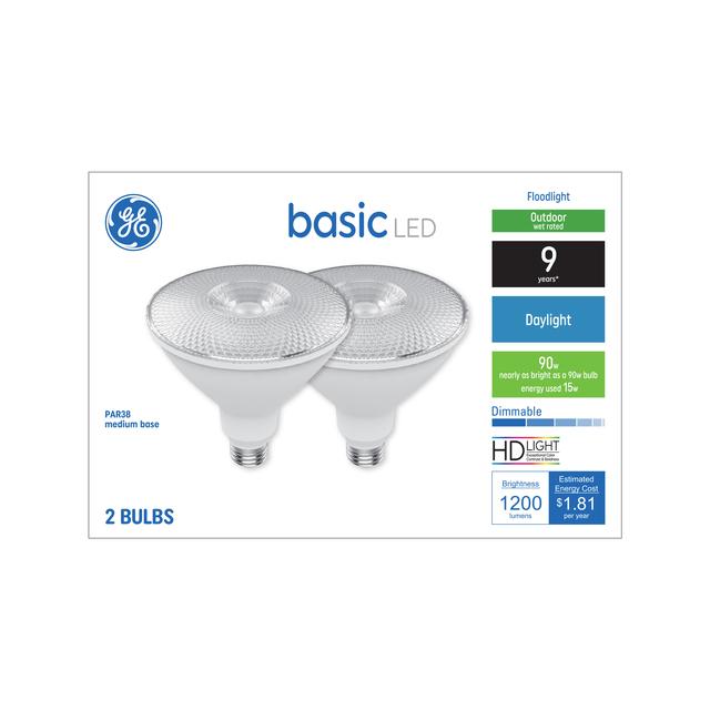 GE Basic LED 90 Watt Replacement, Daylight, PAR38 Outdoor Floodlight Bulbs (2 Pack)