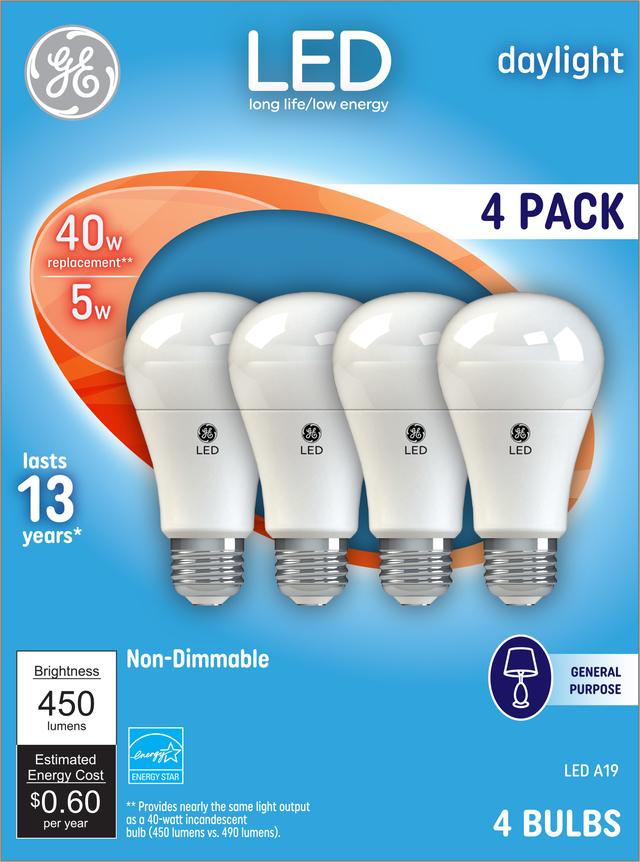 GE 40 Classic Ampoules de remplacement de watt à DEL, lumière du jour, usage A19 général ( 4 paquet)