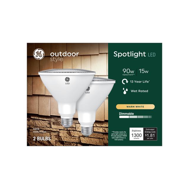 GE Outdoor Style LED 90 Watt Replacement,Warm White, PAR38 Outdoor Spotlight Bulbs (2 Pack)