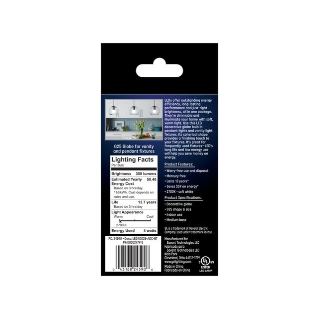 GE Classic/LED Core LED 40 Watt Replacement, Soft White, G25 Vanity - Globe Bulbs (1 Pack)