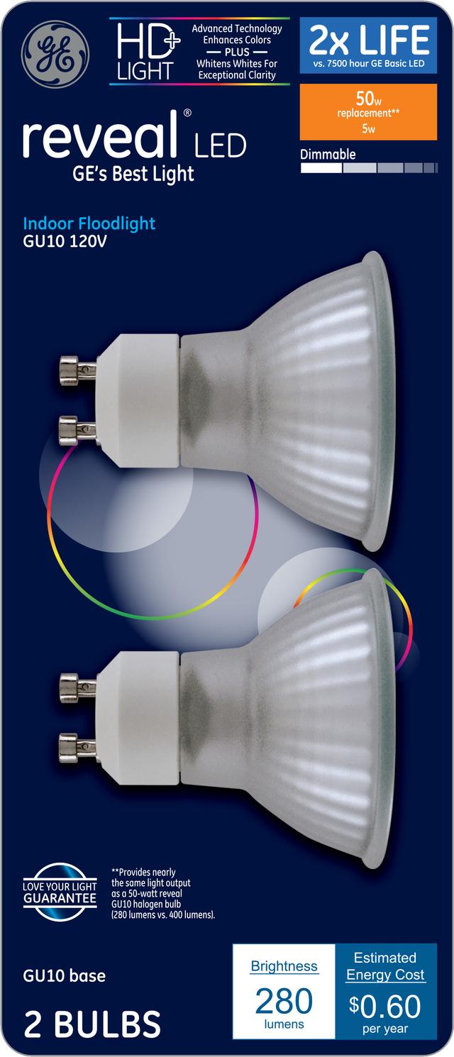 Emballage avant de GE Reveal HD+ 50 l’ampoule LED de remplacement W Colour-Enhancing W Indoor MR16