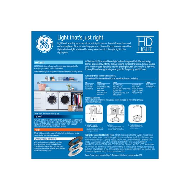 GE Refresh LED Recessed Downlight Fixtures, 65 Watt Replacement, 4-Inches, RS4 (1 Pack)
