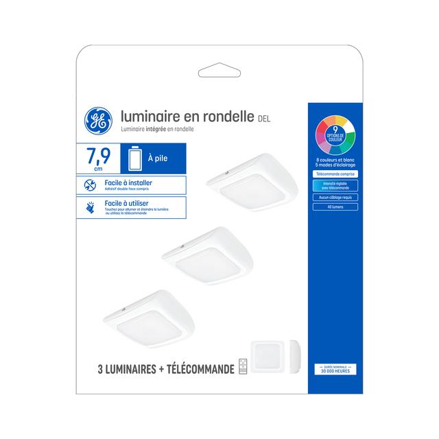 GE Battery-Powered Puck Lights LED Color-Changing 3.1in Fixtures with Remote (3-Pack)