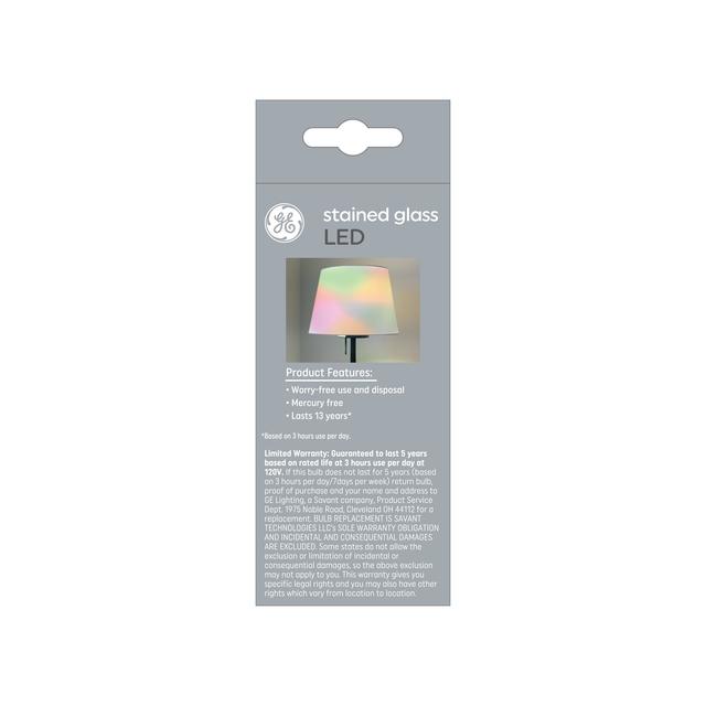 Back package of GE 25 Watt Replacement Stained Glass Decorative ST19 LED Light Bulb (1-Pack)