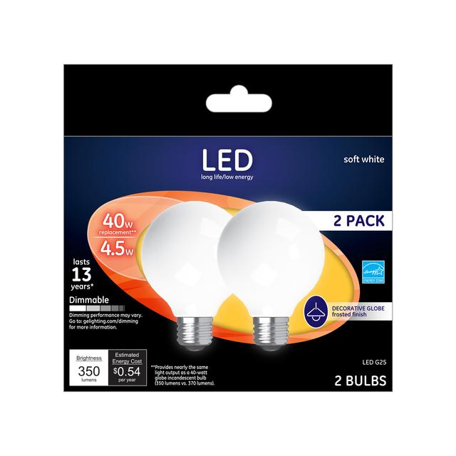 Front package of GE Soft White 60W Replacement LED Light Bulbs White Ceiling Fan Medium Base A15  (2-Pack)