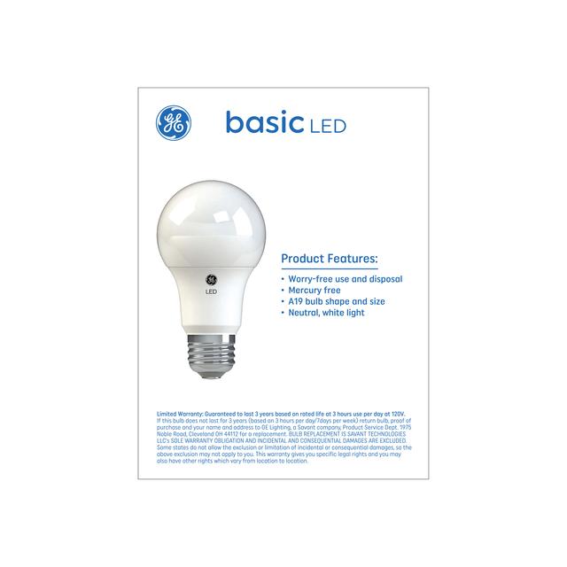 GE Basic LED 40 Watt Replacement, Bright White, A19 General Purpose Bulbs (4 Pack)