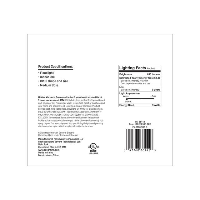 GE Basic LED 65 Watt Replacement, Soft White, BR30 Indoor Floodlight Bulbs (2 Pack)
