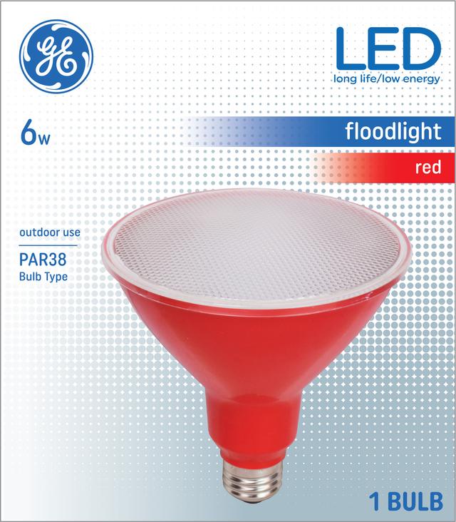 Ensemble avant de GE Red Floodlight 6 W LED Outdoor PAR38 (1-Pack)