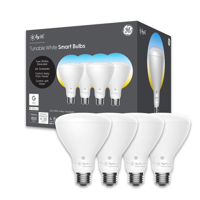 Front package of C by GE Tunable White BR30 Smart LED Bulbs (4-Pack)