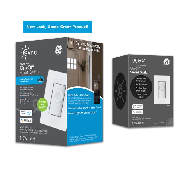 Product Image of GE C by GE Smart Switch, Neutral Wire Required, On-Off Button Style with Bluetooth and 2.4 GHz WiFi, Alexa and Google Home Compatible without a Hub (Packaging May Vary)