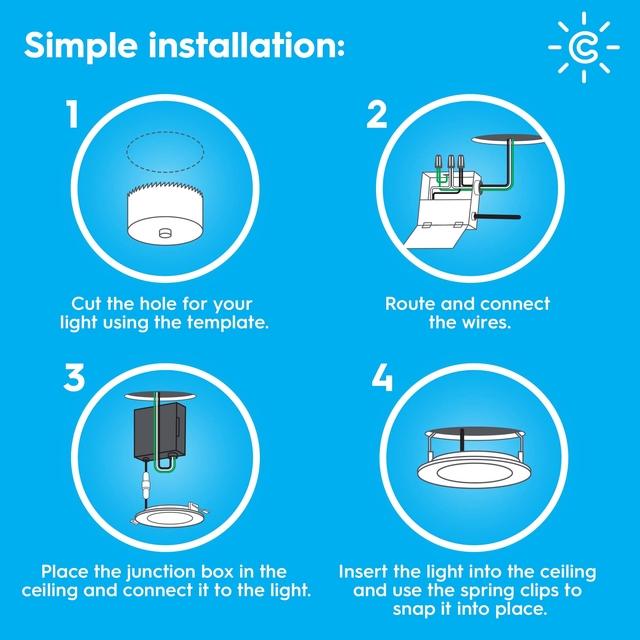 Back package of Cync Full Color 4-Inch Smart LED Downlight (1 LED Fixture), Bluetooth/Wifi Enabled, Works With Alexa, Google Assistant Without Hub