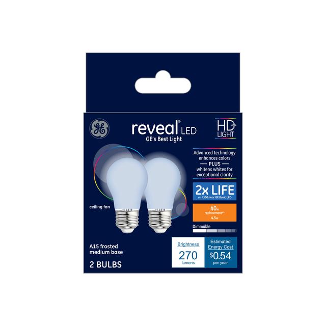 2-Pack GE Lighting 48697 40-Watt Reveal Ceiling Fan Frost A15 Light Bulbs 2-Pack GE Lighting 48697 40-Watt Reveal Ceiling Fan Frost A15 Light Bulbs