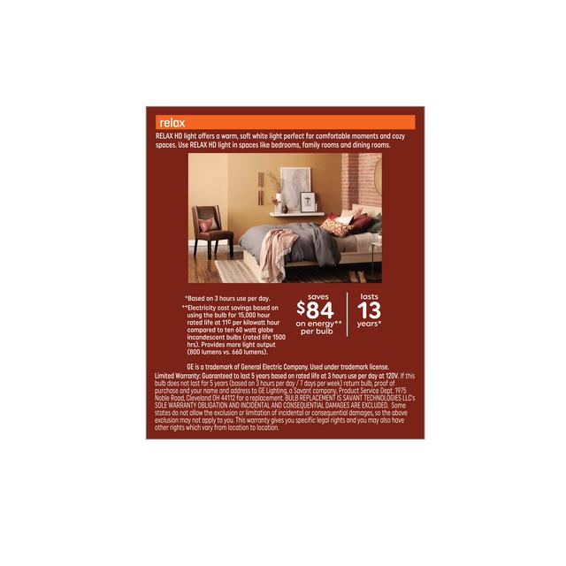 GE Relax HD LED 60 Watt Replacement, Soft White, T14 Deco - Tubular Bulbs (2 Pack)