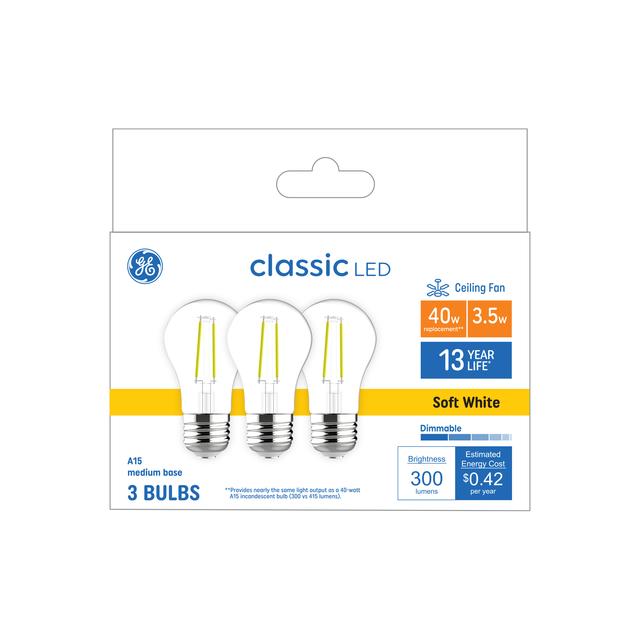 GE Classic LED 40 Watt Replacement, Soft White, A15 Ceiling Fan Bulbs (3 Pack)