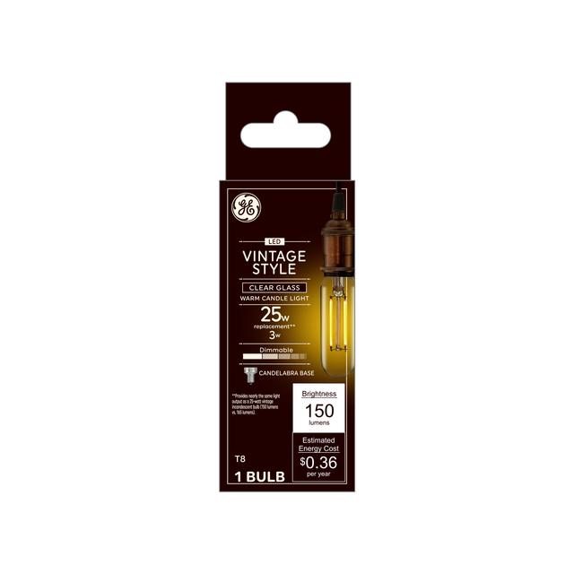 GE Vintage Style T8 LED Light Bulb, Tube Light Clear Glass, 25
