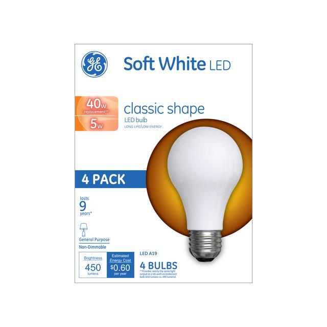 Ge 40w Replacement Soft White Led Light Bulb General Purpose A19 4 Pack
