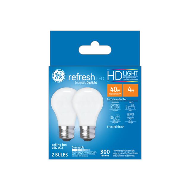 Ge Refresh Hd Daylight 40w Replacement Led Light Bulbs White Ceiling Fan Medium Base A15 2 Pack Ge Refresh Hd Daylight 40w Replacement, Changing Ceiling Fan Light Bulb