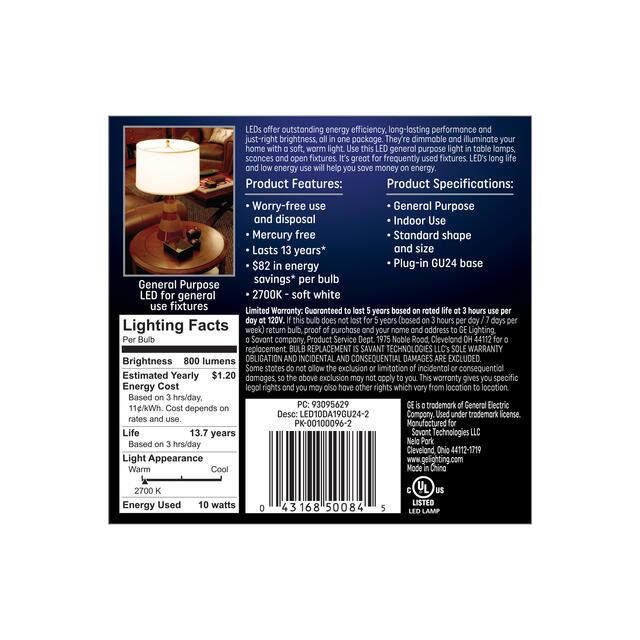 GE Classic LED 60 Watt Replacement, Soft White, A19 General Purpose Bulbs (2 Pack)