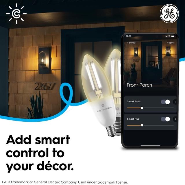 Image du produit Cync Soft White Direct Connect Smart (4 Bulbs LED Decorative Medium Base Bulbs), remplacement 60W, Bluetooth / WiFi activé, fonctionne avec Alexa, Google Assistant sans hub