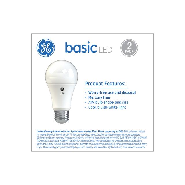GE Basic LED 100 Watt Replacement, Daylight, A19 General Purpose Bulbs (2 Pack)