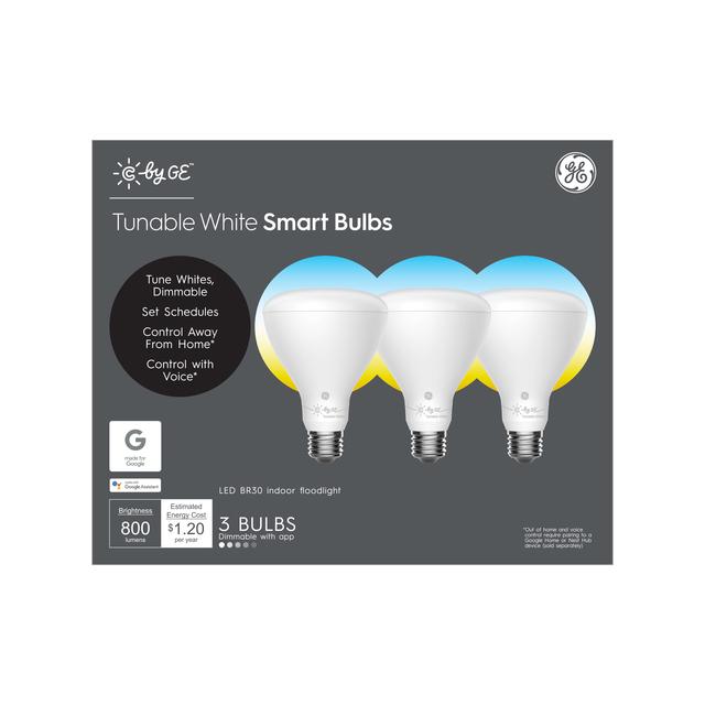 Front package of C by GE Tunable White BR30 Smart LED Bulbs (3-Pack) (Packaging May Vary)