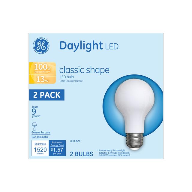 Emballage avant de GE Daylight 100 W Replacement LED Light Bulbs General Purpose A21