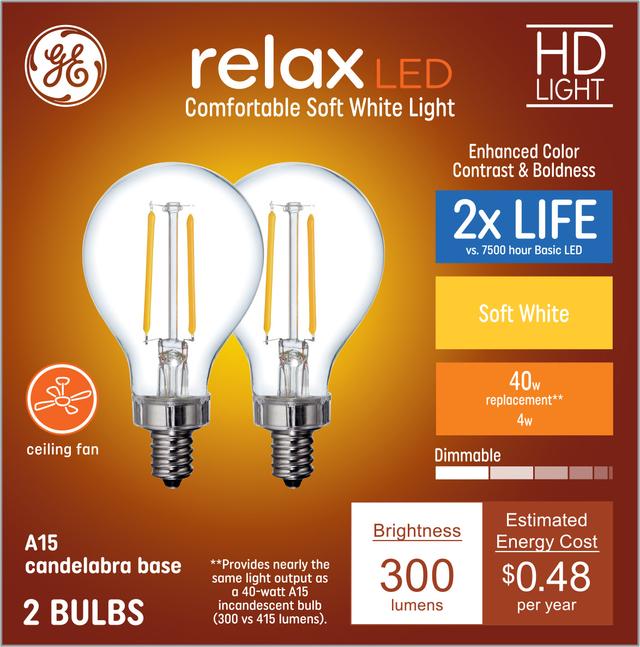 Ge Relax Hd Soft White 40w Replacement, Clear Ceiling Fan Light Bulbs