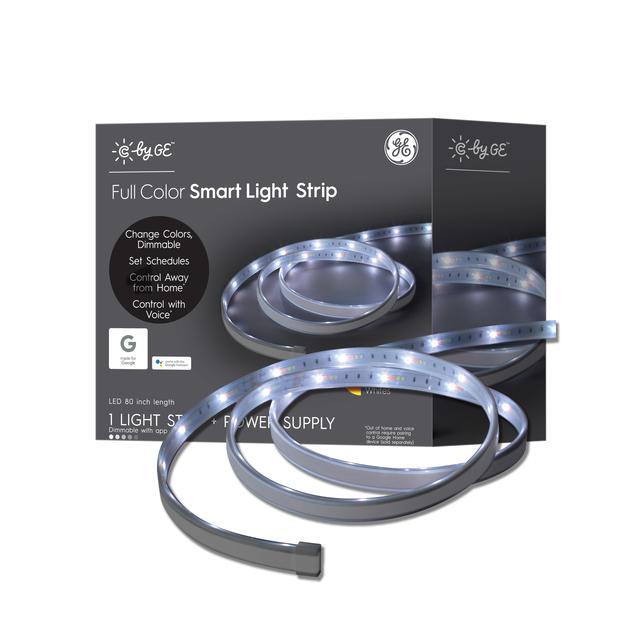 Front package of GE C by GE Smart Light Strip,  80-Inch Light Strip,  Full Color with Wireless Control,  comes with Power Supply, Alexa and Google Home Compatible, 1-Pack (Packaging May Vary)